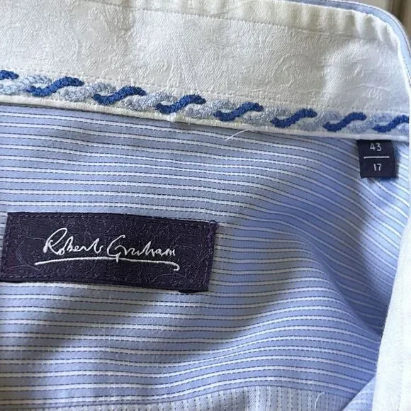 Mens Robert‎ Graham 43/ 17 Striped Button Down Long Sleeve Dress Shirt - Picture 2 of 7